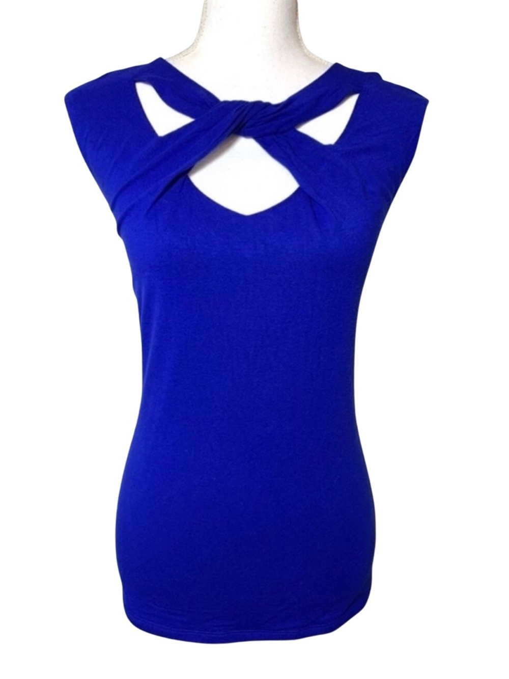 INC International Concepts Royal Blue Cut Out Sleeveless Top Women Medium Chic